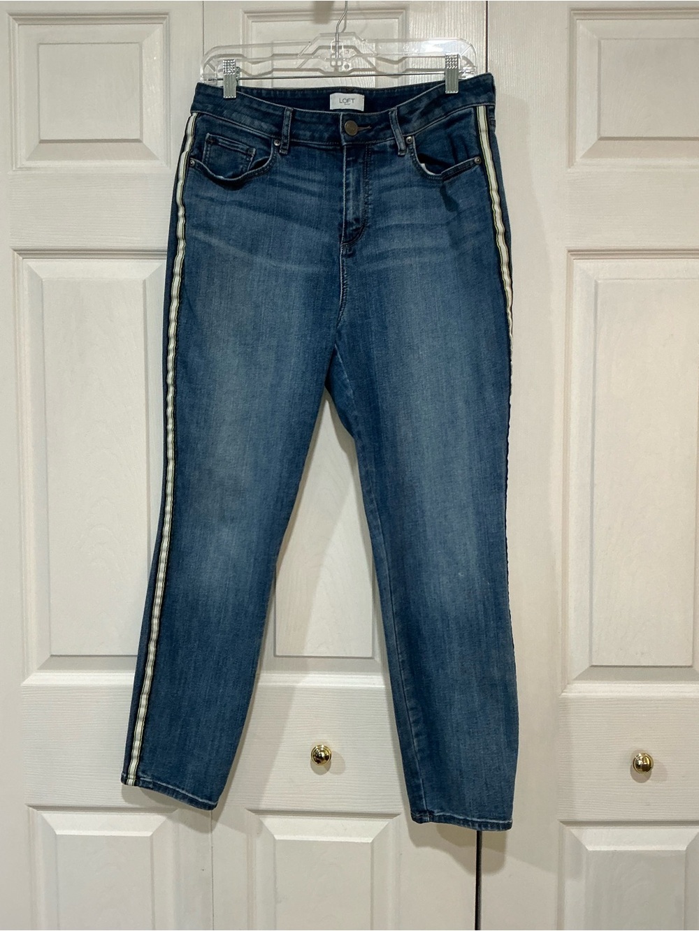 🤎 Loft High Rise Skinny Blue Denim Jeans featuring Side Stripe - 10/30 (01035)